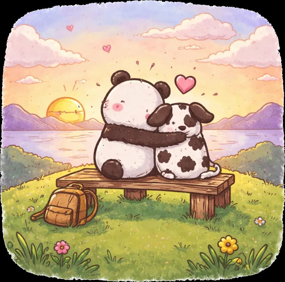 The NTHU Confession favicon: a panda and a dog sharing a hug beside a lake.